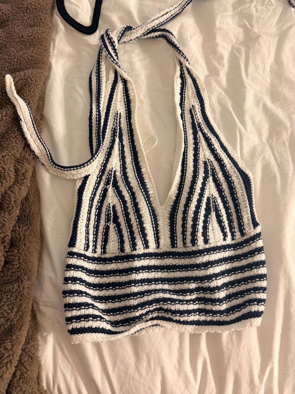Hollister Navy and White Striped Halter Knit Camisole